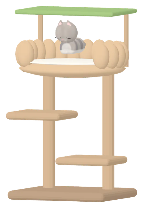 A cat resting at the top of a canopy perch