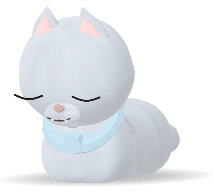 A blue grey cat in a baby blue bandana, loafing with eyes closed