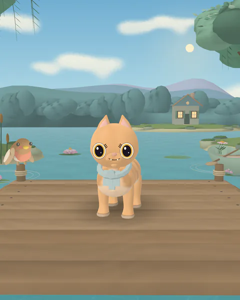 A ginger cat on a dock, photographed in the Lakeside setting