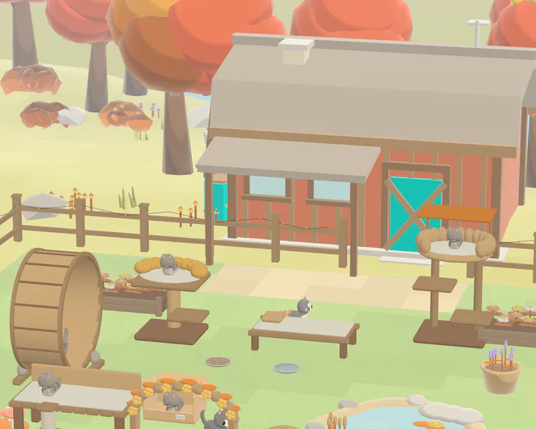 Emberfall, a red barn among autumn trees